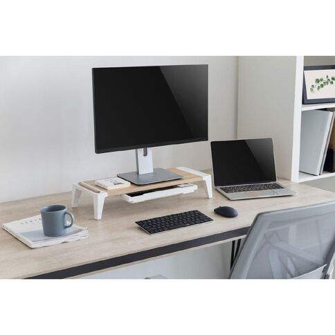 Bracom Universal Tabletop Monitor Riser with drawer White