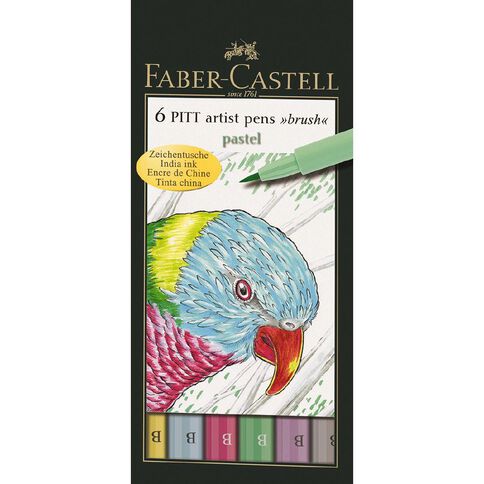 Faber-Castell Pitt Artist Brush Pens Pastels 6 Pack Assorted