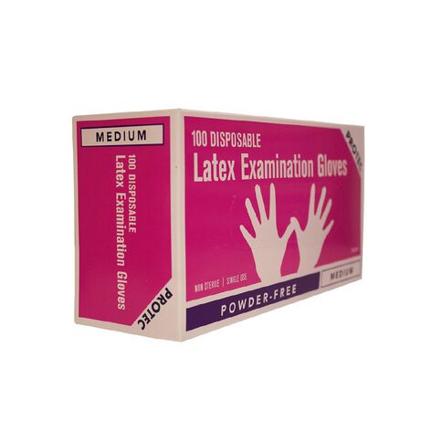Protec Disposable Latex Examination Gloves Medium 100 Pack