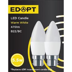 Edapt LED B22 Candle Light Bulb 5.5W Warm White 2 Pack