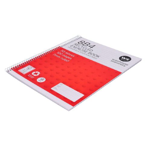 WS Exercise Book 8B4 7mm Ruled Spiral 50 Leaf Wiro Red Mid