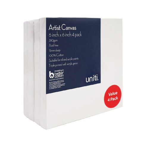 Uniti Blank Canvas 6in x 6in 4 Pack