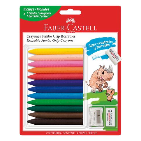 Faber-Castell Jumbo Grip Crayons + Sharpener & Eraser 12 Pack