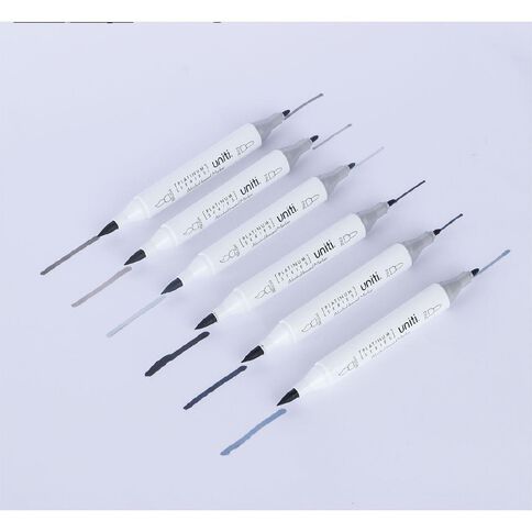 Uniti Dual Ended Markers Grey 6 Pack