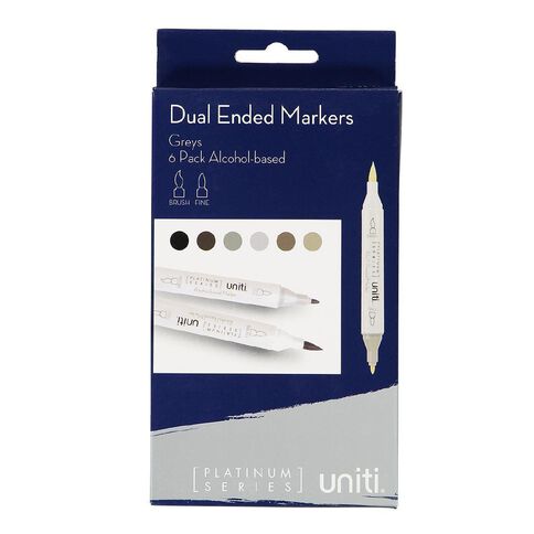 Uniti Dual Ended Markers Grey 6 Pack