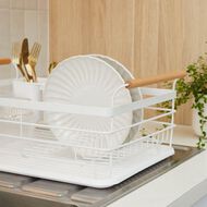 Living & Co Dish Rack with Wooden Handles White