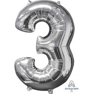 Amscan Mid-Size Shape Silver Numeral 3