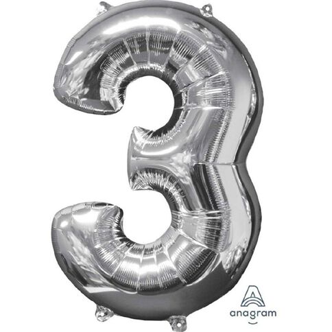 Amscan Mid-Size Shape Silver Numeral 3