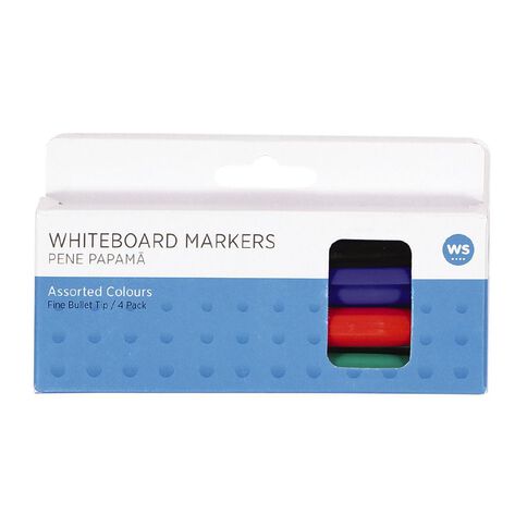 WS Whiteboard Markers Fine 4 Pack Assorted