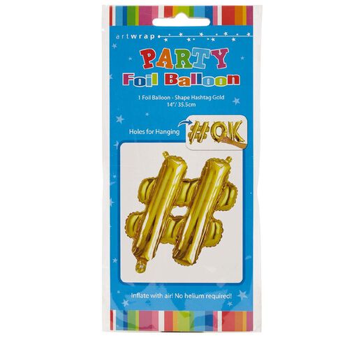 Artwrap Foil Balloon Hash Tag Gold 35cm