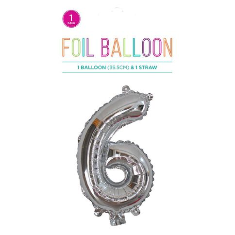 Hoorah Foil Balloon #6 Silver 35cm