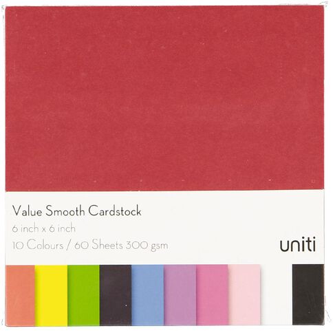Uniti Value Cardstock Smooth 220gsm Bright's 60 Sheets 6in x 6in