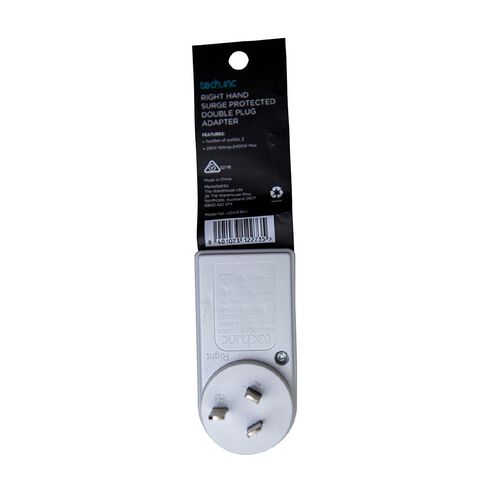 Tech.Inc Right Hand Surge Protected Double Plug Adapter