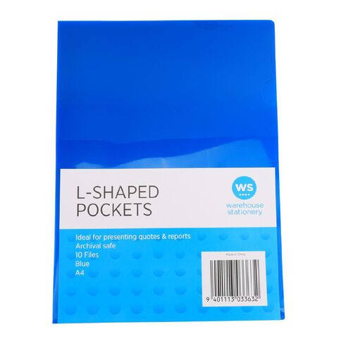 WS L-shaped Pockets 10 Pack Blue A4
