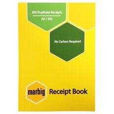 Marbig Receipt Book 3-Up 300R Duplicate Yellow Mid A5