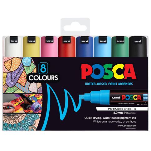 Uni Posca Marker 8.0 Chisel 8 Pack Assorted