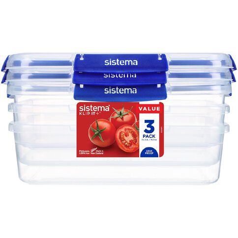 Sistema Klip It Plus Rectangular Container 3 Pack Assorted 2.2L