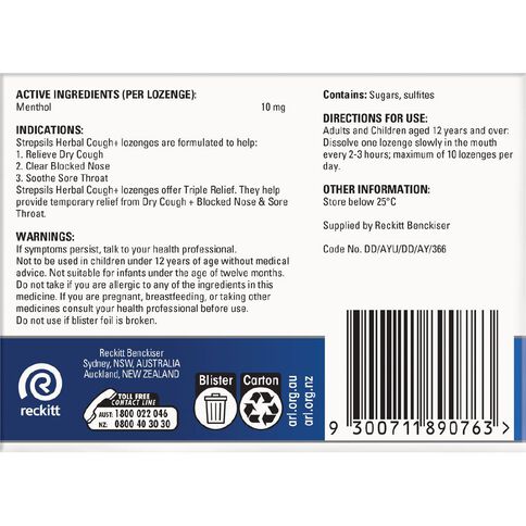 Strepsils Herbal Cough Fresh Menthol Lozenges 16 Pack