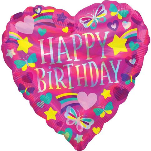 Anagram 45cm Standard Holographic Happy Birthday Rainbow Hearts