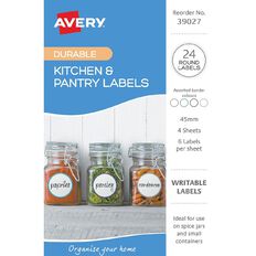 Avery Durable 45mm Round Handwritable Kitchen Labels 24 Labels