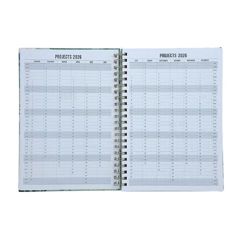 WS 2026 Diary A4 Week to View Spiral Foliage. Green