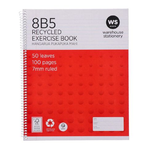 WS Exercise Book 8B5 7mm Ruled Spiral 50 Leaf Wiro Red