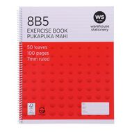 WS Exercise Book 8B5 7mm Ruled Spiral 50 Leaf Wiro Red