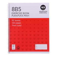 WS Exercise Book 8B5 7mm Ruled Spiral 50 Leaf Wiro Red Red Mid