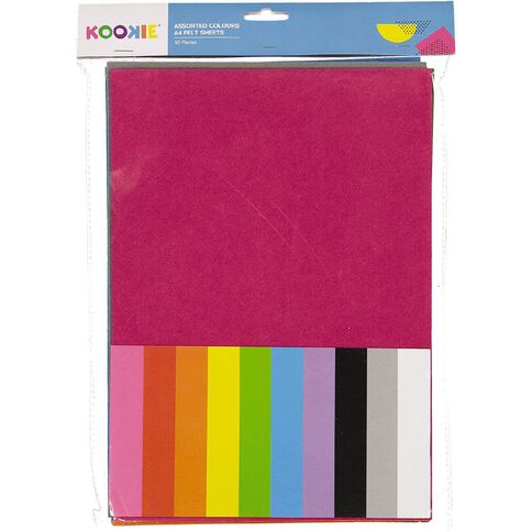 Kookie Felt Sheet 10 Pack Multi-Coloured A4