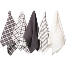 Living & Co Tea Towel Mix Set 5 Pack Charcoal 40cm x 65cm
