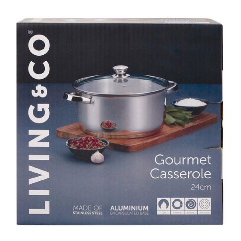 Living & Co Gourmet Casserole Pot Stainless Steel 24cm