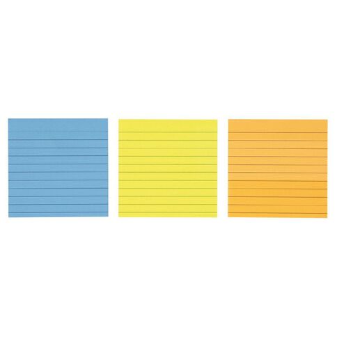 WS Sticky Notes Lined 101mm x 101mm 70 Sheets 3 Pack Multi-Coloured
