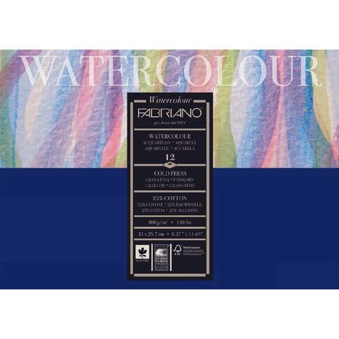 Fabriano Studio Watercolour Pad Cold Pressed 300gsm 12 Sheets A4