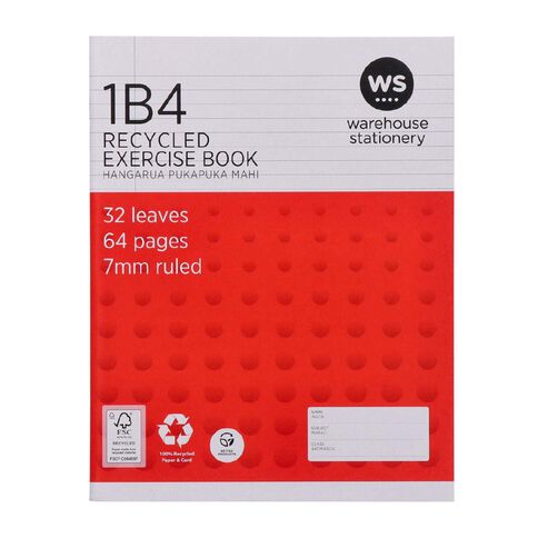 WS Exercise Book 1B4 7mm Ruled 32 Leaf Red