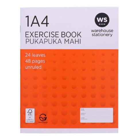 WS Exercise Book 1A4 Unruled 24 Leaf Red Orange Mid
