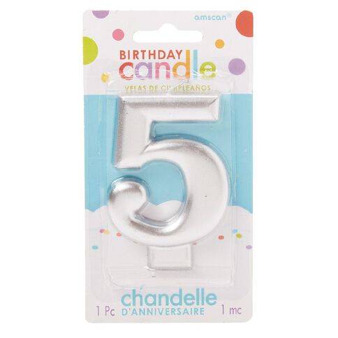 Candle Metallic Numeral #5 Silver