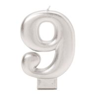 Candle Metallic Numeral #9 Silver