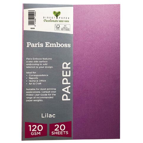 Direct Paper Paris Emboss 120gsm A4 20 Pack Lilac