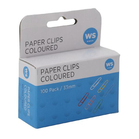 WS Paperclips 33mm 100 Pack Assorted