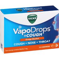 Vicks VapoDrops + Cough Orange Menthol Lozenges 16 Pack