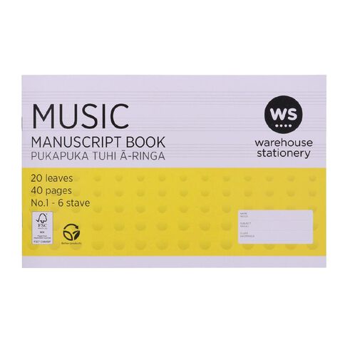 Impact Exercise Book Work Music #1 6 Stave 20 Leaf Yellow Mid