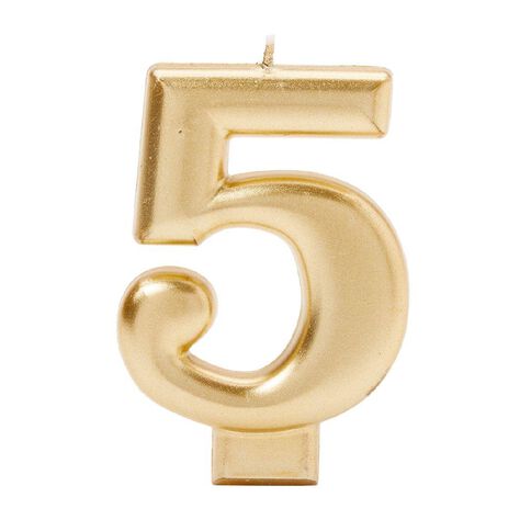 Candle Metallic Numeral #5 Gold