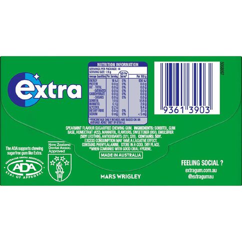 Extra Spearmint Chewing Gum Sugar Free 14 Piece 27g