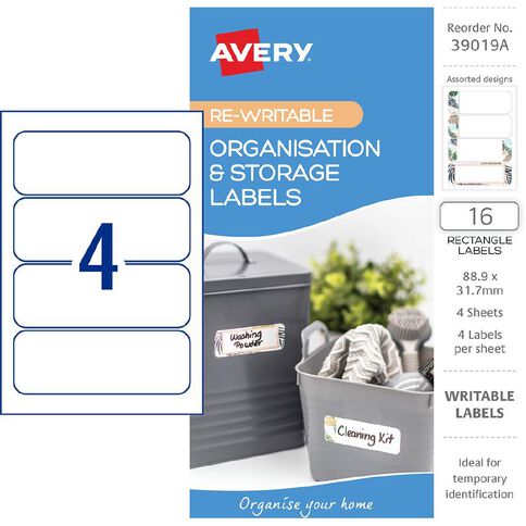 Avery Re-writable Rectangle Palm Holiday Design Storage Labels 16 Pack
