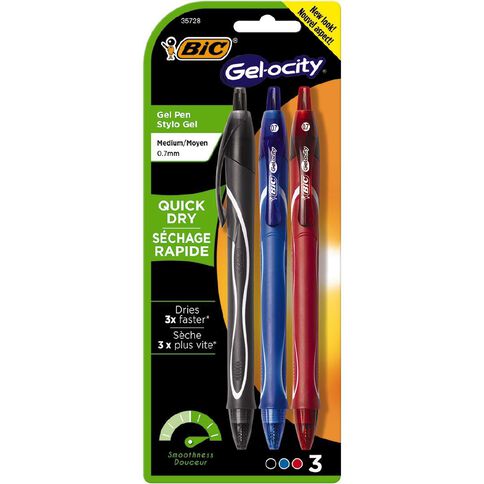 Bic Gelocity Quick Dry Ballpoint Assorted 3 Pack