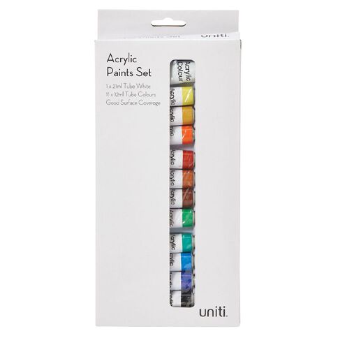 Uniti Acrylic Paint Set 11 x 12ml 1 x 21ml 12 Pack