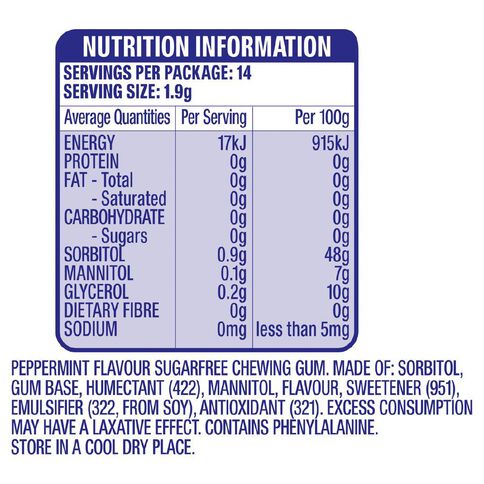 Extra Peppermint Chewing Gum Sugar Free 14 Piece 27g