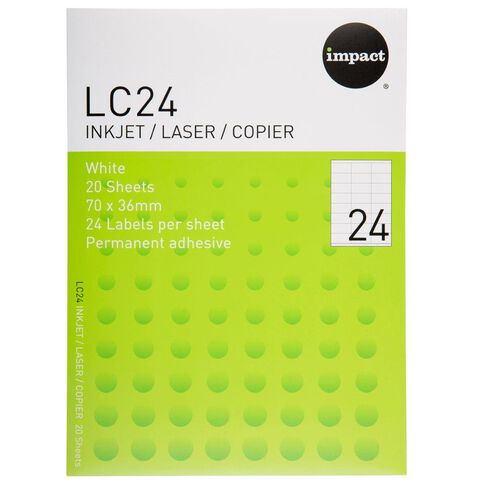 Impact Labels 20 Sheets A4 24 White Warehouse Stationery Nz