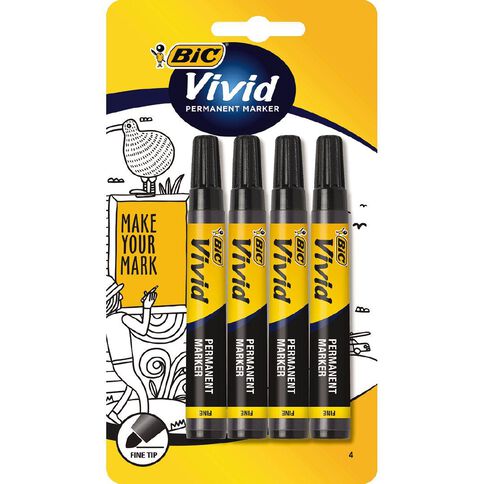 Bic Vivid Fine Marker 4 Pack Black 4 Pack