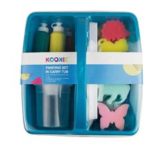 Kookie Painting Set Wooden Brush Handles In Carry Tub Teal Teal
